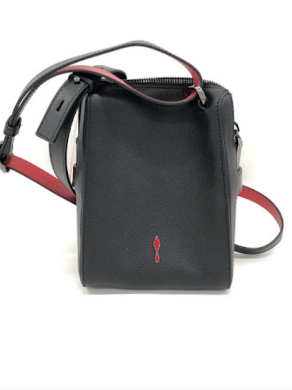 Christian Louboutin Black Leather Benech Reporter Bag with Red Strap - Picture 2 of 9